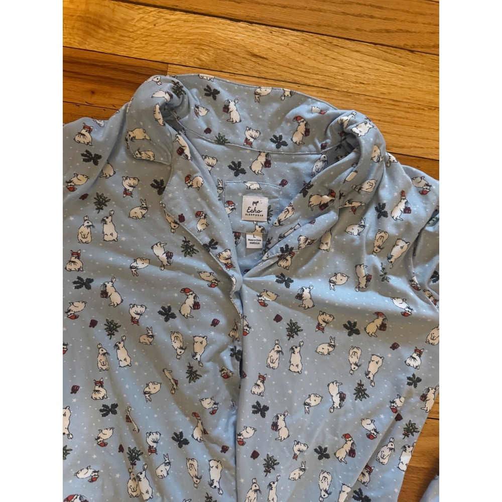 Echo Concepts Women's Light Blue French Bulldog Christmas Pajama Set Top Pants L - Picture 4 of 4